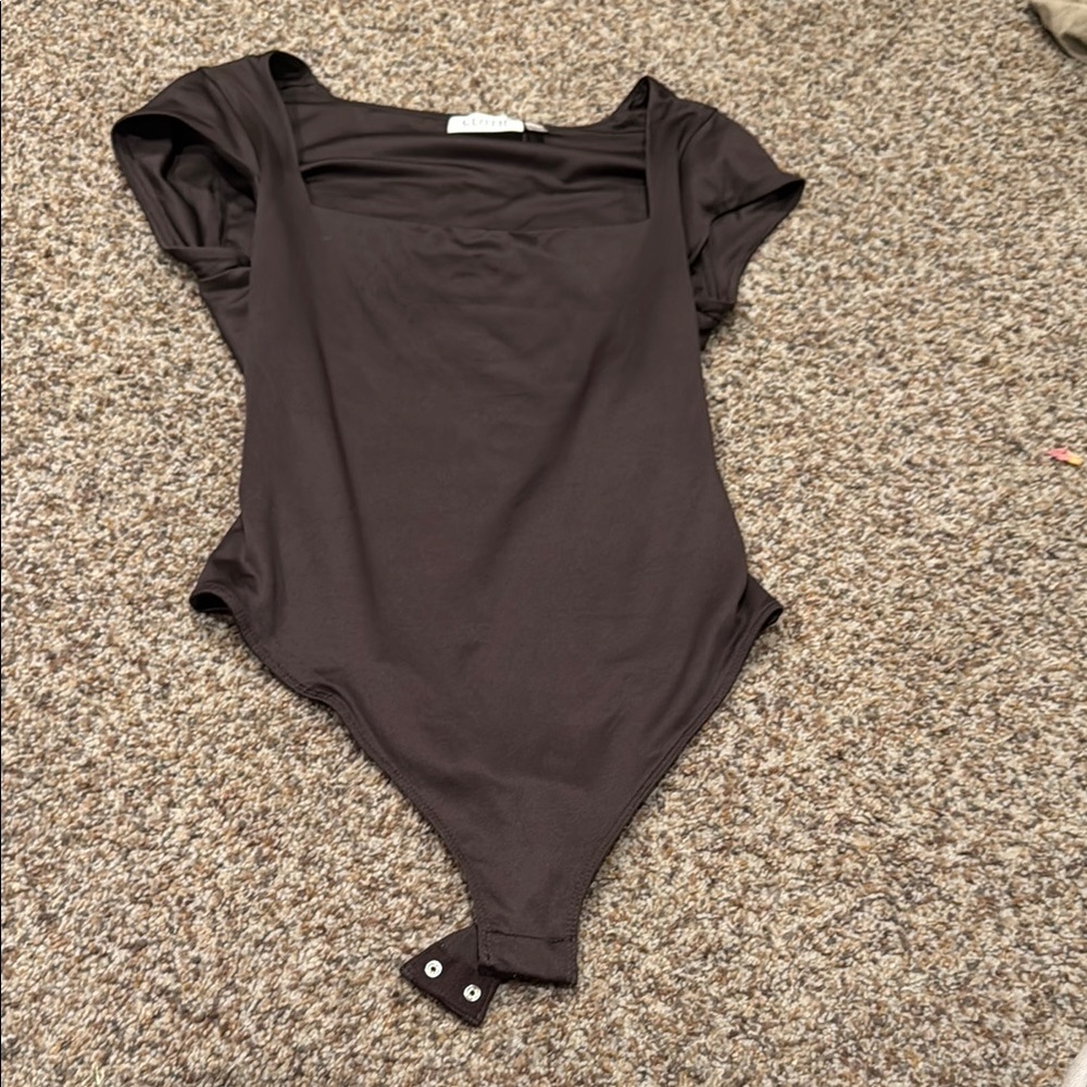 Brown Bodysuit with High-Cut Legs and Scoop Neckline
